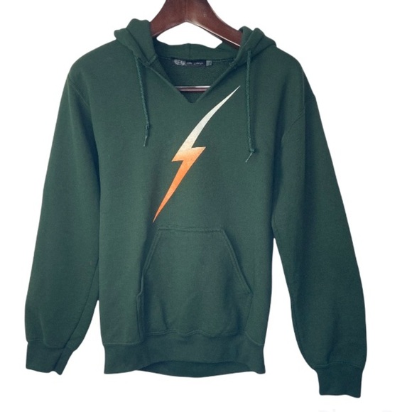 JET John Eshaya• green vneck lightening bolt pullover hooded sweatshirt - Picture 1 of 5